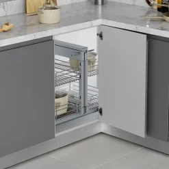 Emuca Système d'angle extractible pour meuble de cuisine Suprastar, acier, chrome