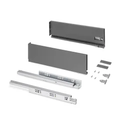 Emuca Tiroir extérieur Protone 30kg , coulisses à sortie totale et fermeture amortie, hauteur 131mm, profondeur 450mm, Acier, Gris