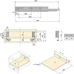 Emuca Tiroir extérieur Simplex 25kg hauteur 88mm, profondeur 440mm, acier, Gris antracite