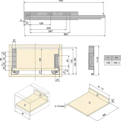 Emuca Tiroir extérieur Simplex 25kg hauteur 159mm, profondeur 490mm, acier, Gris antracite