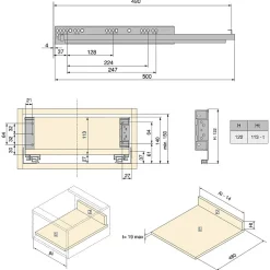 Emuca Tiroir extérieur Simplex 25kg hauteur 122mm, profondeur 490mm, acier, peint en blanc