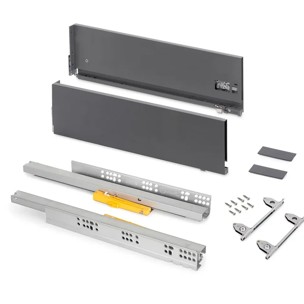 Emuca Tiroir extérieur Vertex Push Synchro avec réglages 3D, hauteur 178mm, 40kg, profondeur 350mm, Acier, Gris antracite