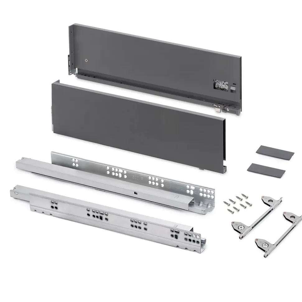 Emuca Tiroir extérieur Vertex avec réglages 3D hauteur 178mm, 60kg, profondeur 500mm, acier, Gris antracite