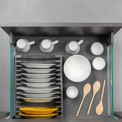 Emuca Tiroir Extérieur Vertex 40kg côtés en verre 178mm de haut, 450mm de profondeur, Acier & Aluminium et Verre, Gris Anthracite