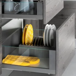 Emuca Tiroir Extérieur Vertex 40kg côtés en verre 178mm de haut, 450mm de profondeur, Acier & Aluminium et Verre, Gris Anthracite