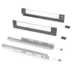 Emuca tiroir Extérieur Vertex 40kg côtés en verre 93mm de haut, 500mm de profondeur, Acier & Aluminium et Verre, Gris Anthracite