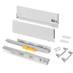 Emuca Tiroir extérieur Vertex Push Synchro avec réglages 3D, hauteur 178mm , 40kg, profondeur 400mm, Acier, Peint en blanc