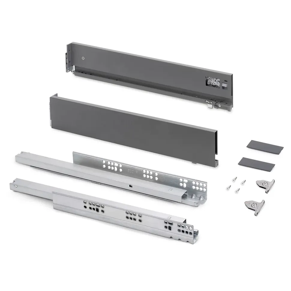 Emuca Tiroir extérieur Vertex avec réglages 3D hauteur 93mm, 40kg, profondeur 300mm, Acier, Gris anthracite