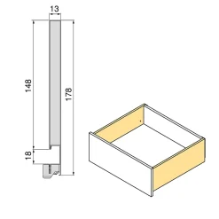 Emuca Tiroir extérieur Vertex avec réglages 3D hauteur 178mm, 40kg, épaisseur de panneau de 18mm, profondeur 500mm, Acier, Gris