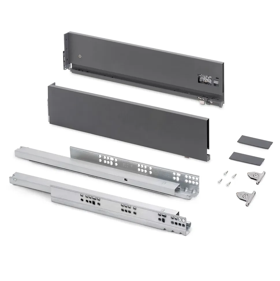 Emuca Tiroir extérieur Vertex avec réglages 3D hauteur 131mm, 40kg, profondeur 350mm, Acier, Gris anthracite