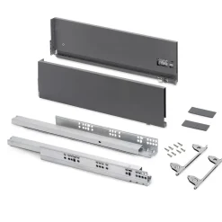 Emuca Tiroir extérieur Vertex avec réglages 3D hauteur 178mm, 40kg, épaisseur de panneau de 18mm, profondeur 350mm, Acier, Gris