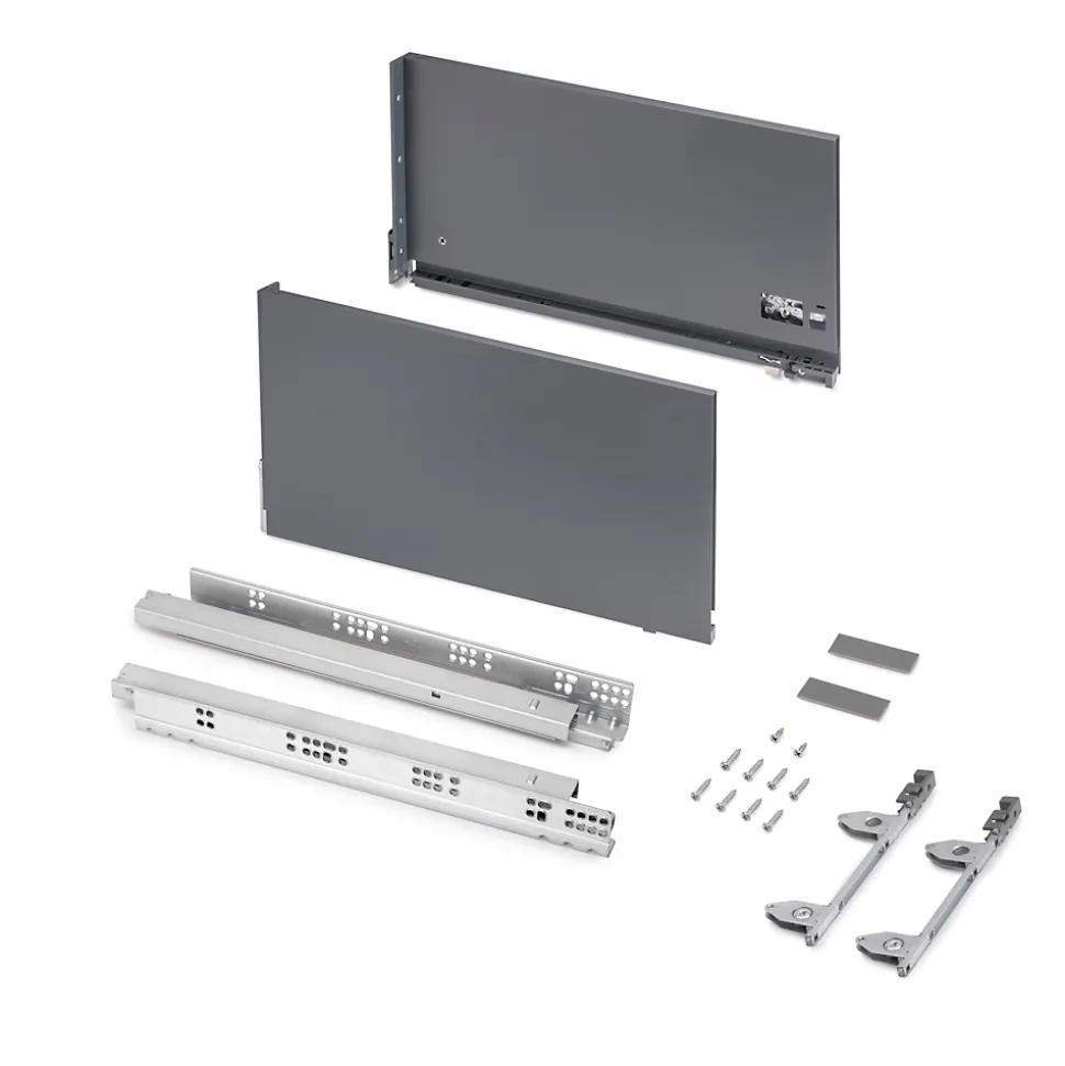 Emuca Tiroir extérieur Vertex avec réglages 3D hauteur 242mm, 60kg, profondeur 450mm, acier, Gris antracite