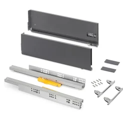 Emuca Tiroir extérieur Vertex Push Synchro avec réglages 3D, hauteur 178mm, 40kg, profondeur 500mm, Acier, Gris antracite