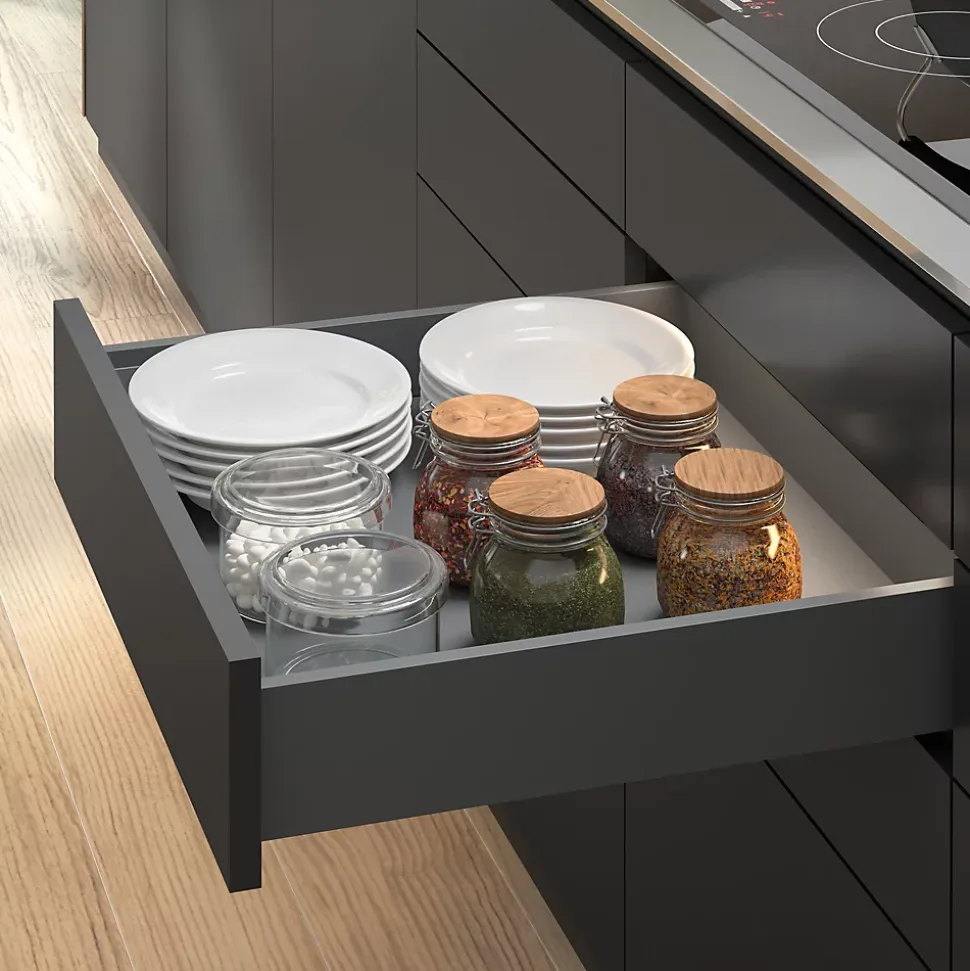 Emuca Tiroir extérieur Vertex Push Synchro avec réglages 3D, hauteur 178mm, 40kg, profondeur 500mm, Acier, Gris antracite