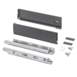 Emuca Tiroir extérieur Vertex avec réglages 3D hauteur 131mm, 60kg, profondeur 500mm, acier, Gris antracite