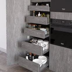 Emuca Tiroir Extérieur Vertex 40kg côtés en verre 178mm de haut, 500mm de profondeur, Acier & Aluminium et Verre, Gris Anthracite