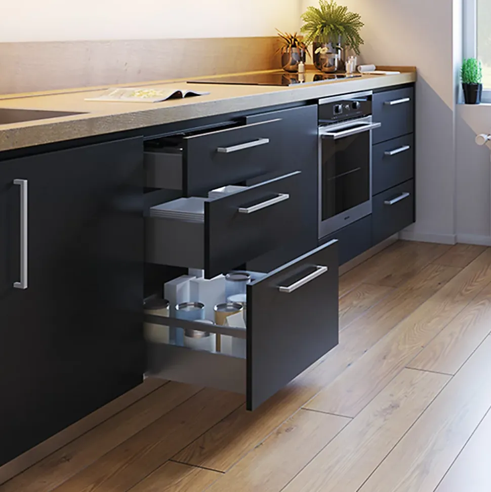 Emuca Tiroir extérieur Vertex avec réglages 3D hauteur 131mm, 40kg, profondeur 270mm, Acier, Gris anthracite