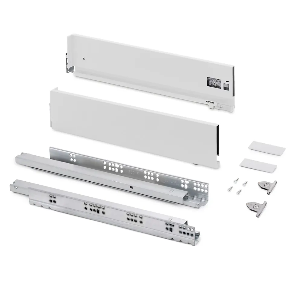 Emuca Tiroir extérieur Vertex avec réglages 3D hauteur 131mm, 60kg, profondeur 500mm, acier, Peint en blanc