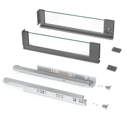 Emuca Tiroir Extérieur Vertex 40kg côtés en verre 131mm de haut, 500mm de profondeur, Acier & Aluminium et Verre, Gris Anthracite