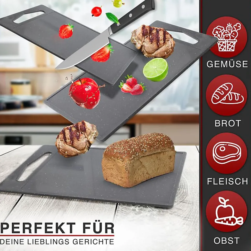 Ensemble 3 planches à découper aspect granit gris Classbach C-SB4012K-GRY