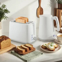 Ensemble bouilloire et grille-pain moderne - 1,7L 2200W - 2 tranches, brunissage 7 niv. - chromé blanc