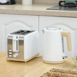 Ensemble bouilloire grille-pain vintage - grille-pain 2200W, bouilloire 1,7L - blanc gris effet bois