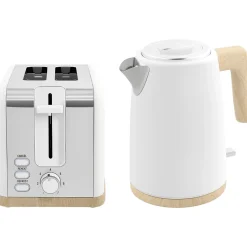 Ensemble bouilloire grille-pain vintage - grille-pain 2200W, bouilloire 1,7L - blanc gris effet bois