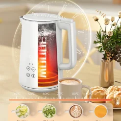 Ensemble bouilloire 1,5L et grille-pain 2200W 2 tranches 7 niveaux de brunissage plateau à miettes blanc gris