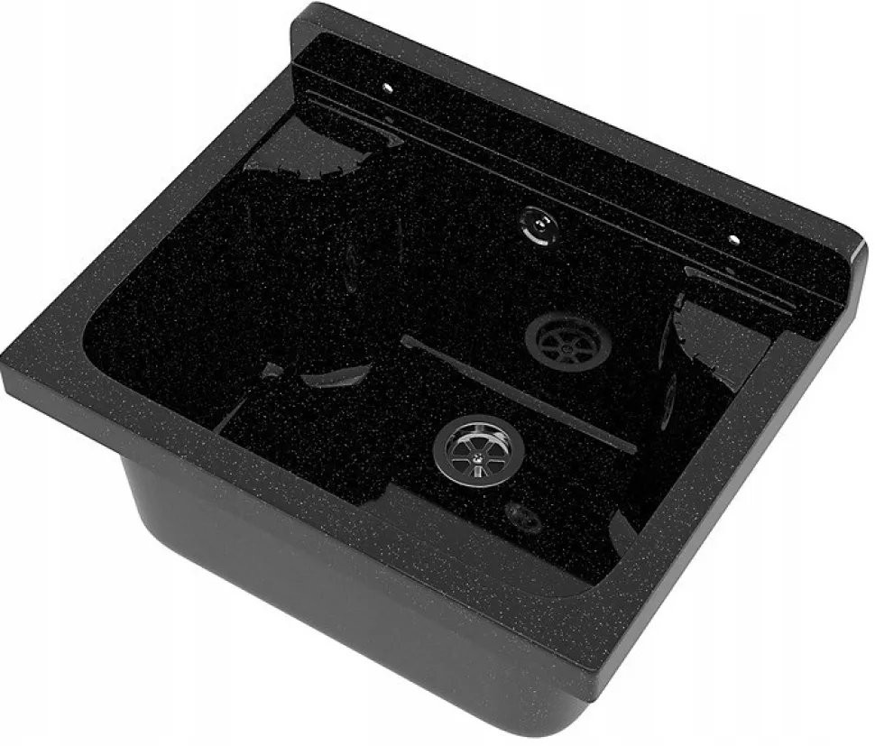 Ensemble complet lavabo Zinken Granitan Loma avec meuble PVC, siphon, robinet et distributeur de savon