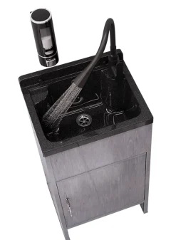 Ensemble complet lavabo Zinken Granitan Loma avec meuble PVC, siphon, robinet et distributeur de savon