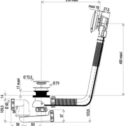 Ensemble complet vidage à câble baignoire Valentin - Diamètre 40 mm