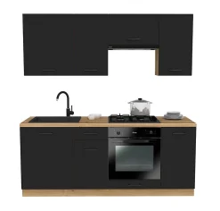 Ensemble d'armoires de cuisine, noir / chêne Evoke, 200 x RÉGLABLE x 48,5 cm