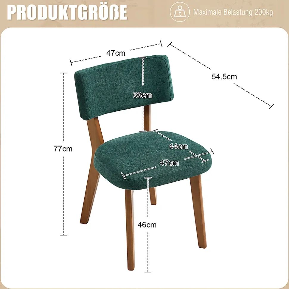 Ensemble de 2 chaises de salle à manger,style milieu du siècle,pieds en bois massif,assise rembourrée en tissu
