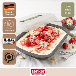 Ensemble de 2 Moules à gâteaux rectangulaire avec couvercle de transport 34 x 24 cm Zenker Bake Click and Go