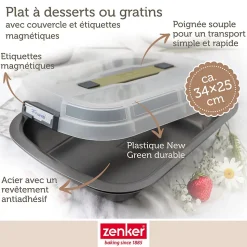 Ensemble de 2 Moules à gâteaux rectangulaire avec couvercle de transport 34 x 24 cm Zenker Bake Click and Go
