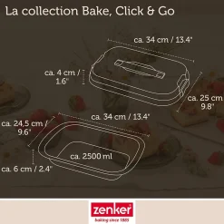 Ensemble de 2 Moules à gâteaux rectangulaire avec couvercle de transport 34 x 24 cm Zenker Bake Click and Go