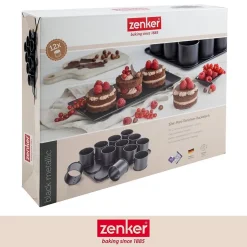 Ensemble de 2 Plaques pâtisserie 12 mini Moules ronds amovibles 38 x 30 cm Zenker Black Metallic