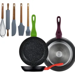 Ensemble de 3 poeles a frire San Ignacio Jolie 20-24-28cm avec ustensiles de cuisine