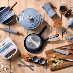 Ensemble de 3 poeles a frire San Ignacio Jolie 20-24-28cm avec ustensiles de cuisine