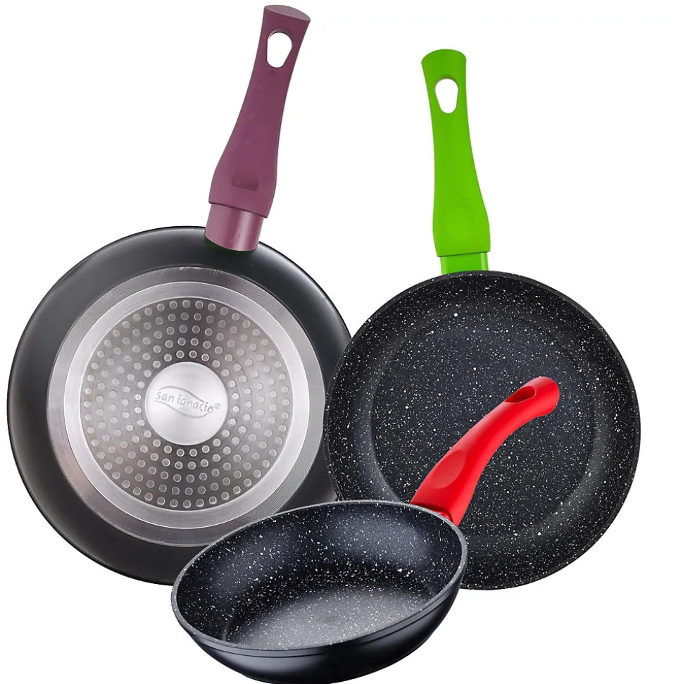 Ensemble de 3 poeles a frire San Ignacio Jolie 18-22-26cm avec ustensiles de cuisine