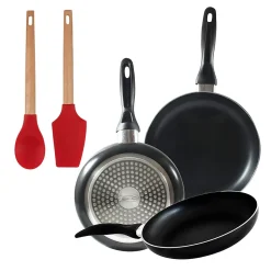 Ensemble de 3 poeles a frire San Ignacio Navy Black 16-20-24cm avec ustensiles de cuisine