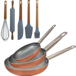 Ensemble de 3 poeles a frire Bergner Optimum Plus 18-22-26 cm avec ustensiles de cuisine