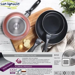 Ensemble de 3 poeles a frire San Ignacio Navy Red Marble 16-20-24cm avec couteaux de cuisine