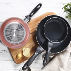 Ensemble de 3 poeles a frire San Ignacio en marbre rouge marine 16-20-24cm avec couverts