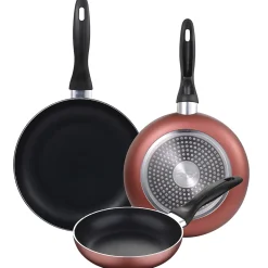 Ensemble de 3 poeles a frire San Ignacio en marbre rouge marine 16-20-24cm avec couverts