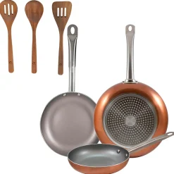 Ensemble de 3 poeles a frire Bergner Optimum Plus 18-22-26 cm avec ustensiles de cuisine