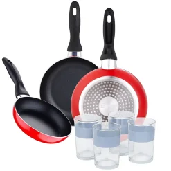 Ensemble de 3 poeles a frire San Ignacio Navy Red 16-20-24cm avec un ensemble de verres