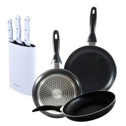 Ensemble de 3 poeles a frire San Ignacio Navy Black 16-20-24cm avec bloc a couteaux