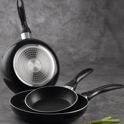 Ensemble de 3 poeles a frire San Ignacio Navy Black 16-20-24cm avec bloc a couteaux