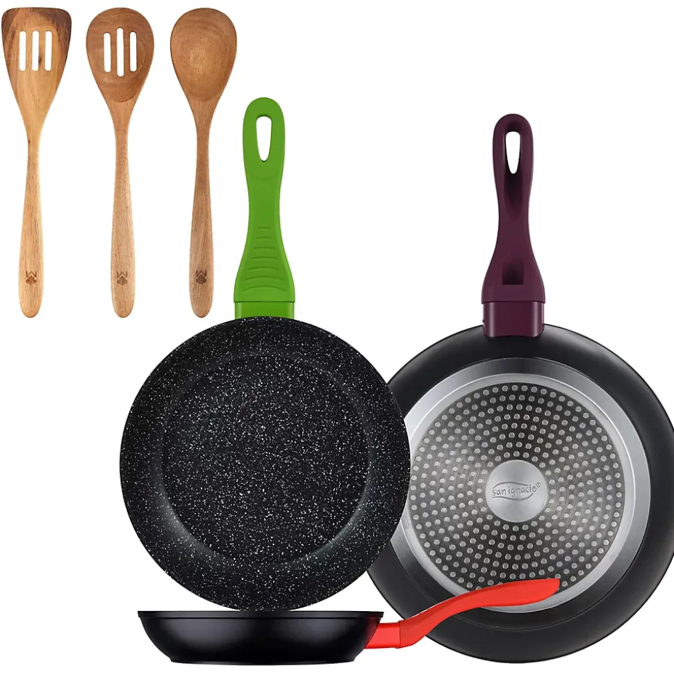 Ensemble de 3 poeles a frire San Ignacio Jolie 20-24-28cm avec ustensiles de cuisine